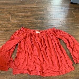Off the Shoulder Red Long Sleeve, Size Small